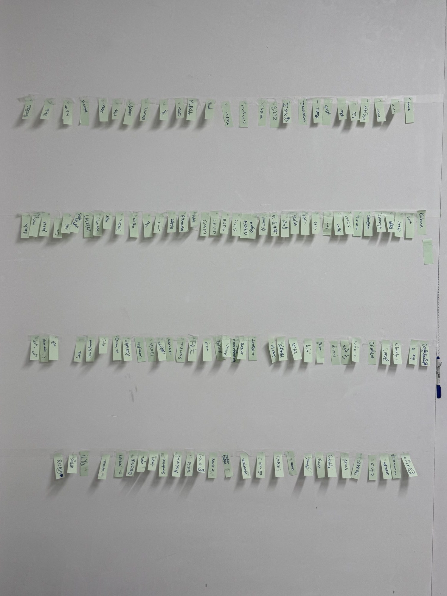 Name tags — each tied to a living minari plant